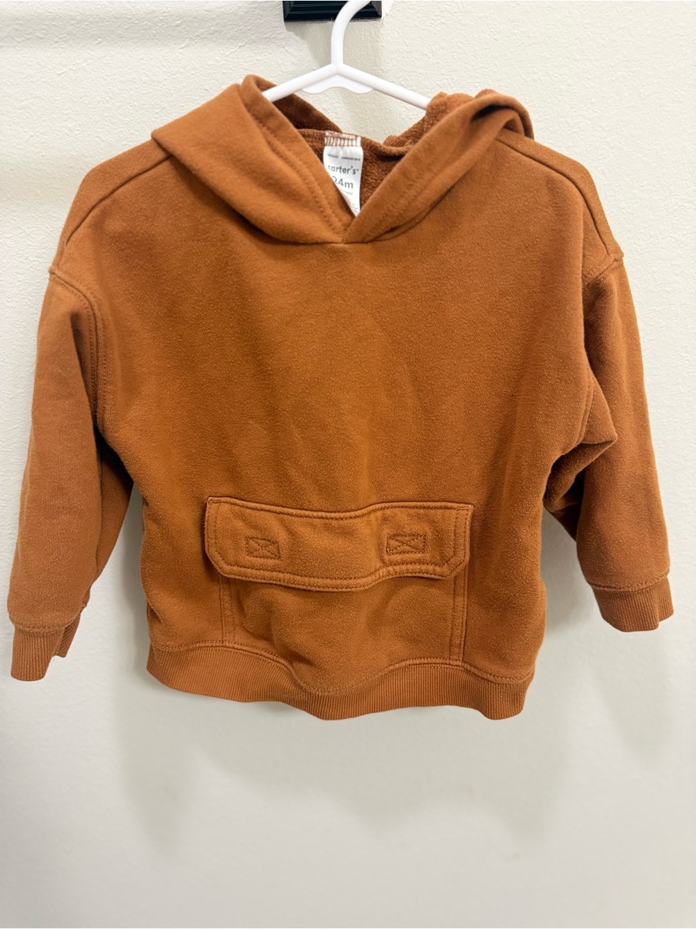 Carter’s Toddler Brown/Rust Orange Hoodie 24M Fleece Pullover Kangaroo Pocket